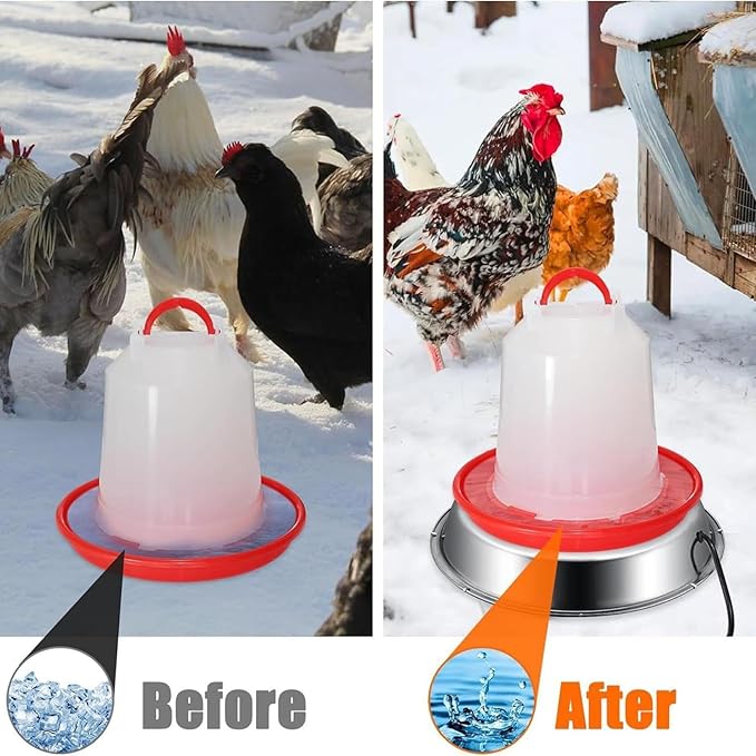 Heated Chicken Waterer Base for Winter, Outdoor Heated Chicken Poultry Bath Drinking Water, Outside Heating Poultry Feeder for Poultry Lovers (Sliver, 12in)