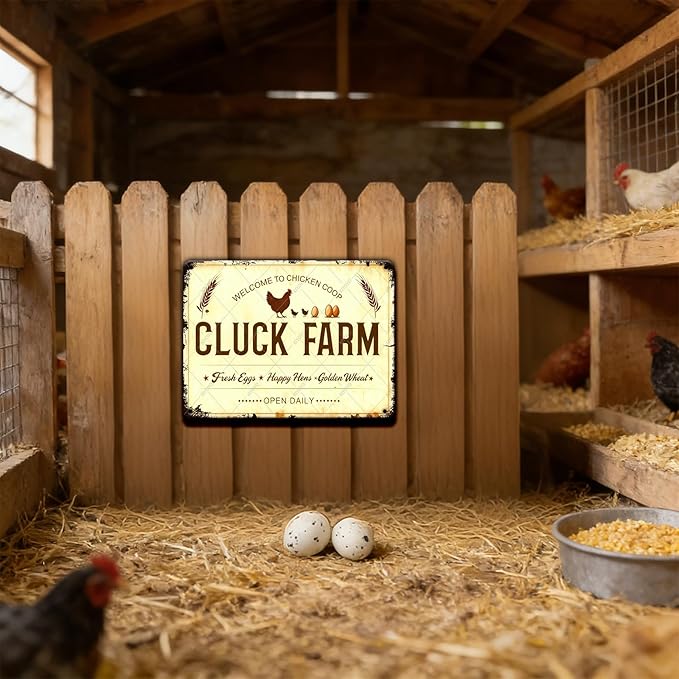 Funny Chicken Sign Welcome To Chicken Coop Cluck Farm Vintage Metal Decor Art Poster for Home Cafe Bar Kitchen Door Porch Yard Wall Decorations 16x12 Inch