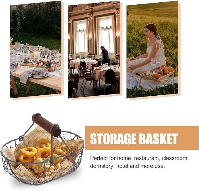 Egg Basket for Gathering Fresh Eggs Farmhouse Metal Wire Egg Basket Vintage Style Egg Collecting Basket Fruit Basket Bread Basket Potato Storage Basket with Handle