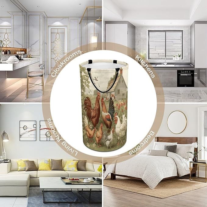 Chickens And Farm Laundry Hamper Waterproof Dirty Laundry Hamper Foldable Clothes Hampers Portable Clothes Storage Basket Large Storage Basket for Bathroom Bedroom