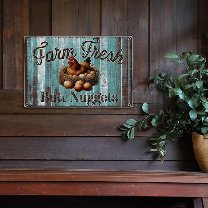Farm Fresh Butt Nuggets Metal Sign Rustic Chicken Coop Decor Farmhouse Kitchen Wall Decoration For Home Vintage Style 12 x 8 Inch Art Metal