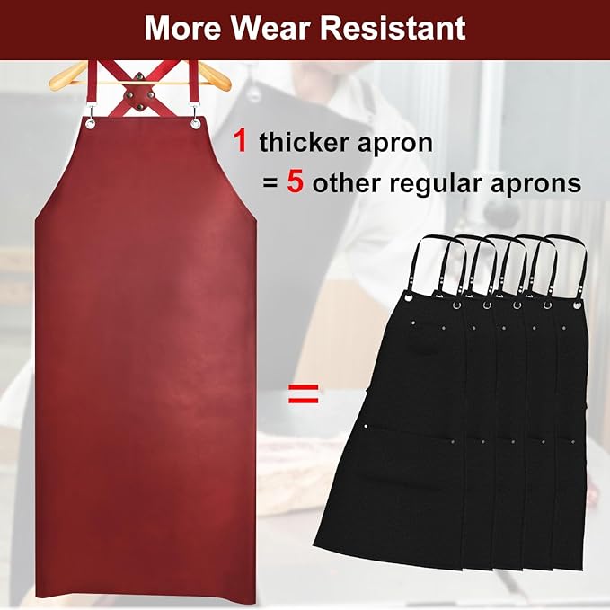 2 Pack Heavy Duty Vinyl Dishwasher Apron Adjustable Cross Back Strap for Dishwasher, Butcher, Dog Grooming, Chemical Resistant, 43" Long Thicker Apron Red