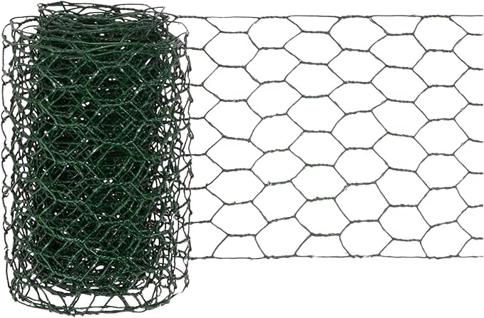 Chicken Wire for Floral Arrangements, 4 x 118 in Galvanized Iron Hexagonal PVC Coated for Crafts/Poultry/Garden, Chicken Wire Netting Fence Mesh [Green]