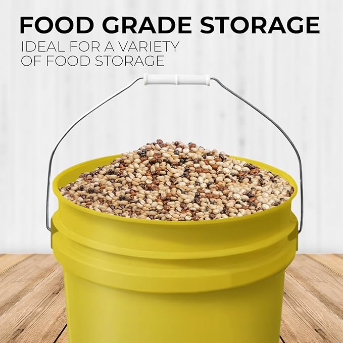 5-Gallon Yellow Bucket Pail with Gamma Seal Screw on Airtight Lid, Metal Handle with Plastic Grip for Easy Carrying, Easy Stack and Store, Heavy-Duty 90MIL Extra Durable, Food Grade, BPA Free - 1 Pack