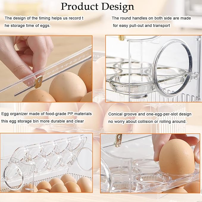 Flippable Egg Holder for 30 Eggs,Egg Storage for Refrigerator,3-Tiers Clear Acrylic Egg Container,Large Container for Kitchen Countertop, Egg Dispenser, Egg Tray, Clear