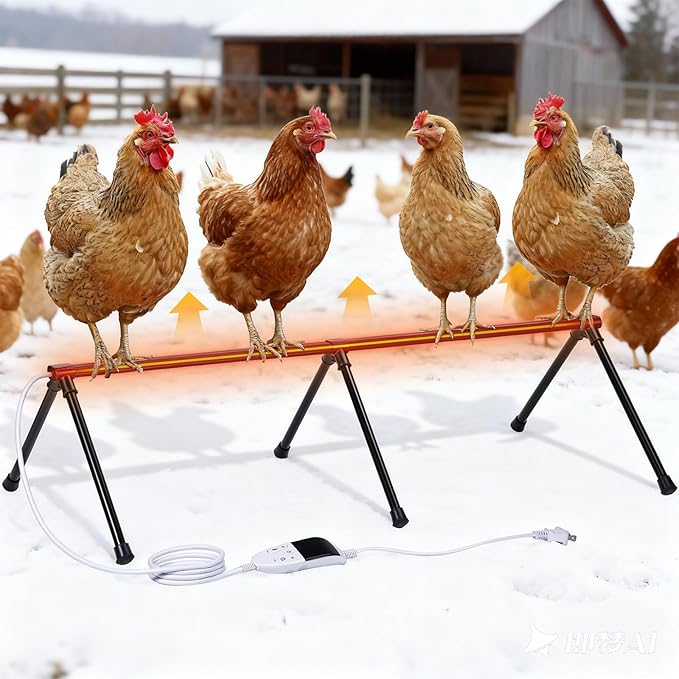 Heated Chicken Perch for Winter Chicken Coop Heater with 24H Timer & Temperature Adjustable Prevent Frozen Toes Chicken Coop Accessories With 2 Heated Roosting Bars for Chick Bird Duck Pigeon Parrot