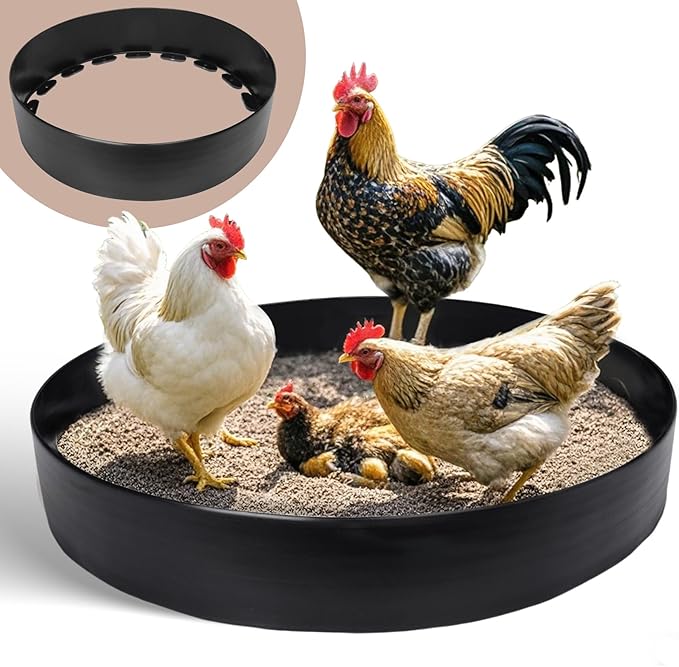 BJADE'S Adjustable Chicken Dust Bath Tub,25'' D * 5.9'' H, Bottomless Design,Chickens Coop Accessory,Chicken Cage Lime Container for Chickens,Ducks,Turkeys,Quails for Chicken Coops