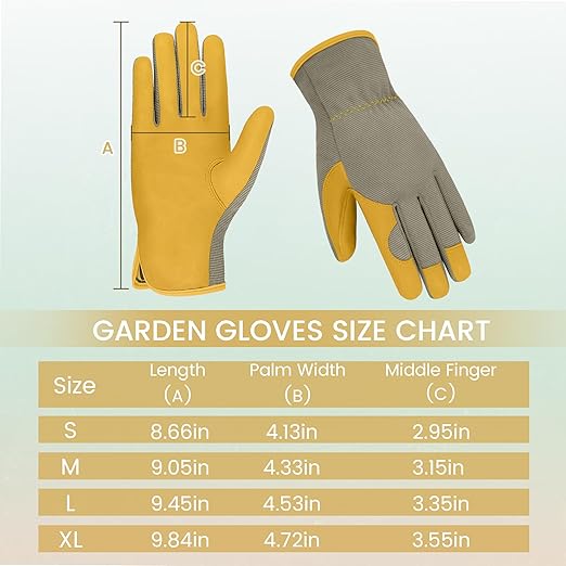 Gardening Gloves, Garden Gloves for Women and Men, Thorn Proof Working Gloves, Durable Leather Work Garden Gloves for Yard & Outdoor Work, Golden, S