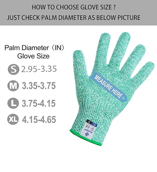 Cutting Gloves, Food Grade Level 5 Protection, Safety Kitchen Cut Gloves for Oyster Shucking, Fish Fillet Processing, Mandolin Slicing, Meat Cutting and Wood Carving. (Green-Medium 2 Pairs)
