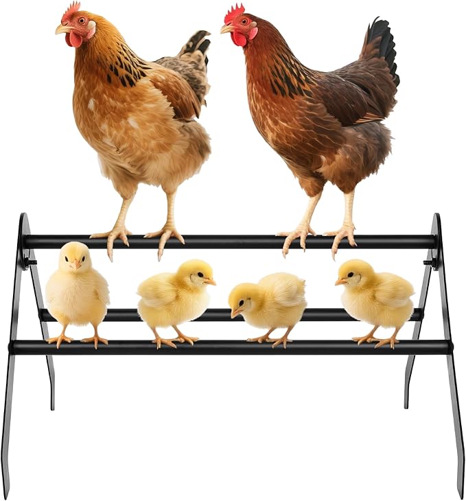 Makerfire Adjustable Chicken Perch for Coop, Metal Roosting Bars for Chickens in Coop, Baby Chick Perch Toys for Brooder, Training Perch Ladder for Large Bird, Parrot, Hens, Macaw (Large)