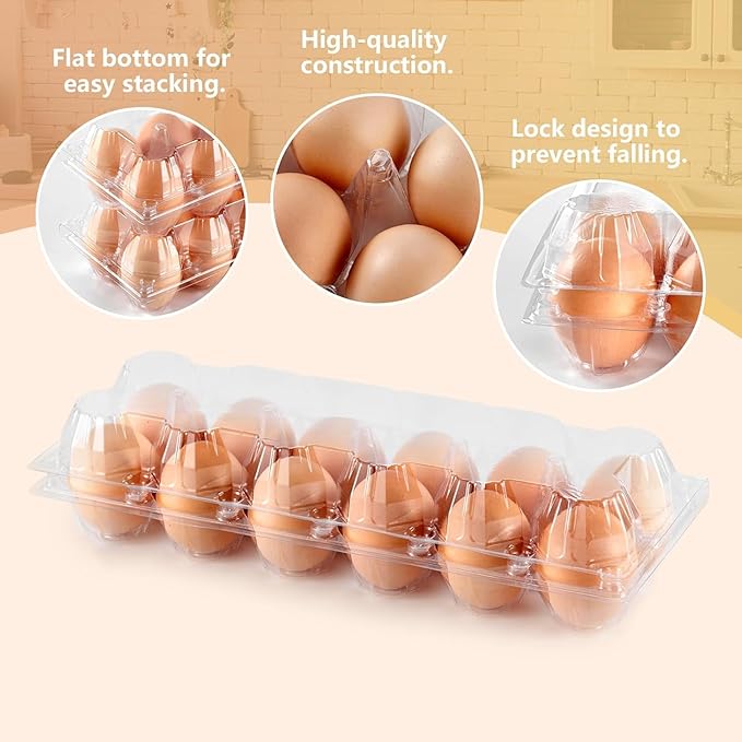 120 Pack Egg Cartons Cheap Bulk Large Egg Cartons Clear Empty Plastic Egg Containers for Home Ranch Farm Commercial Market Display, 2×6 Grids