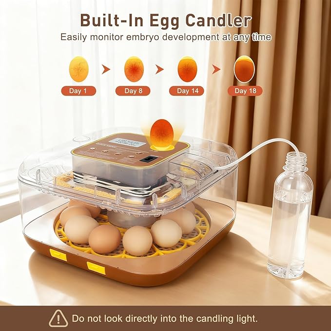 Series IV - 12-Egg Fully Automatic Incubator, Low Maintenance, Sensor-Based Precise Humidity & Temp Control, Custom-Interval Auto Turn & Auto Stop, Preset Incubation Days, Candler, Alarms