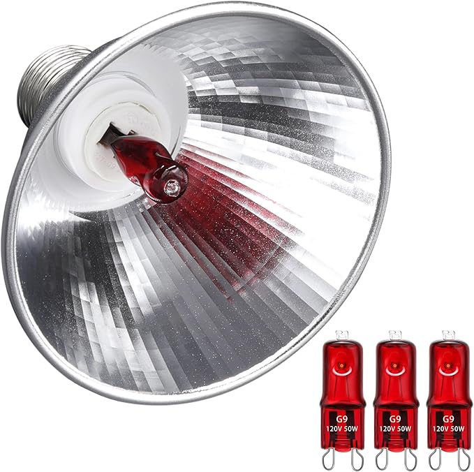 Heat Lamp for Chickens Coop Tiny Chick Brooder, Infrared Flood Light Red Bulbs Replaceable E26 Base 50 Watt Chick Heater for Reptile Pets Duckling Poultry Livestock