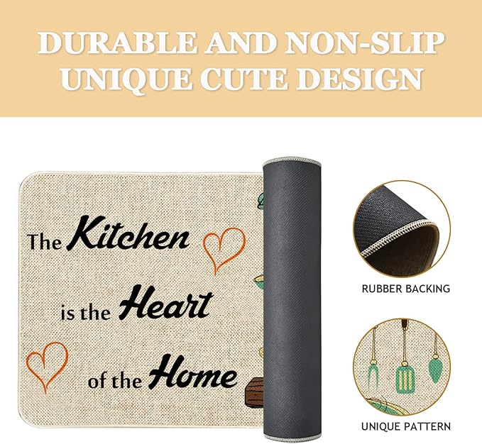 Roszwtit Farmhouse Kitchen Rugs and Mats, The Kitchen is The Heart of The Home Door Mat, Seasonal Washable Non-Slip Floor Mats for Home Kitchen Decor 30x17 Inch