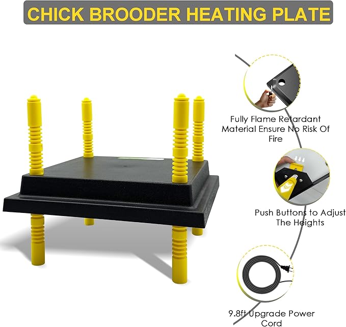 Chick Brooder Heating Plate, 10" x 10" Brooder Heater for Chicks with Adjustable Heights