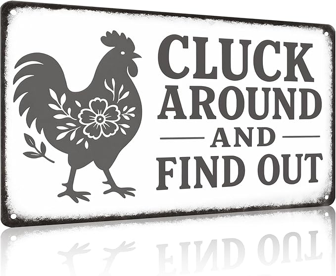 Chicken Coop Tin Sign Farmhouse Wall Decor, Funny Rustic Chicken Decor for Kitchen Home Garden Poultry Habitat, Vintage Metal Sign Wall Art for Farmers, 12 x 8 Inch (Gray)