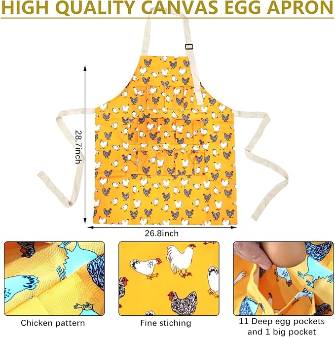 2 Pcs Egg Collecting Apron Chicken Gathering Basket with 7 Pouches Fresh Egg Holding Apron with 11 Pockets