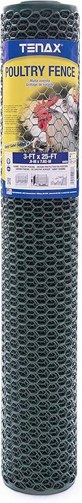 TENAX Poultry Fence - Green Plastic Poultry Fencing, Lightweight, Weather Resistant - 3-ft x 25-ft - Plastic