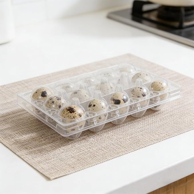 Kisangel 30pcs 15 Grids Clear Quail Egg Carton - Plastic Quail Egg Storage Holder with Lid - Reusable Dispenser Holder for Small Pigeon Pheasant Egges
