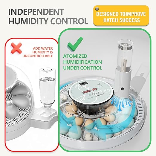MeeF Egg Incubator for Hatching 28 Eggs, Auto Flip, Independent Atomizing Humidifier, with Duck and Goose Egg Trays (White)