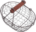 Zerodeko Egg Basket - Egg Collecting Basket Vintage Style Storage with Wooden Handle Round Metal Fruit Collecting Flower Arangment for Home Countertop Holder Container
