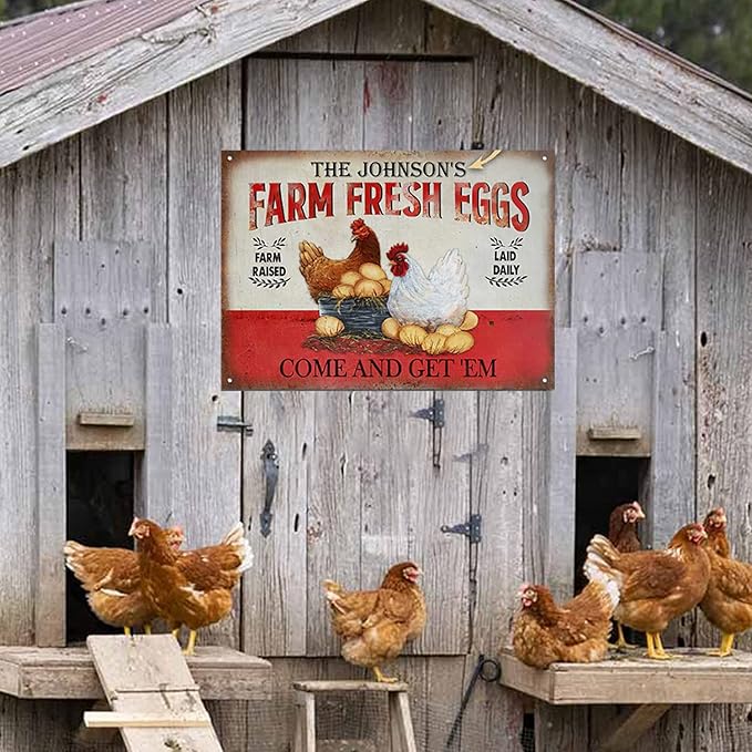 Personalized Fluffy Butt Hut Chicken Coop Sign, Custom Farmhouse Metal Sign with Spoiled Hens Wall Art, Funny Backyard Chicken Decor for Coop, Barn, Farm, Rustic Vintage Style DS9