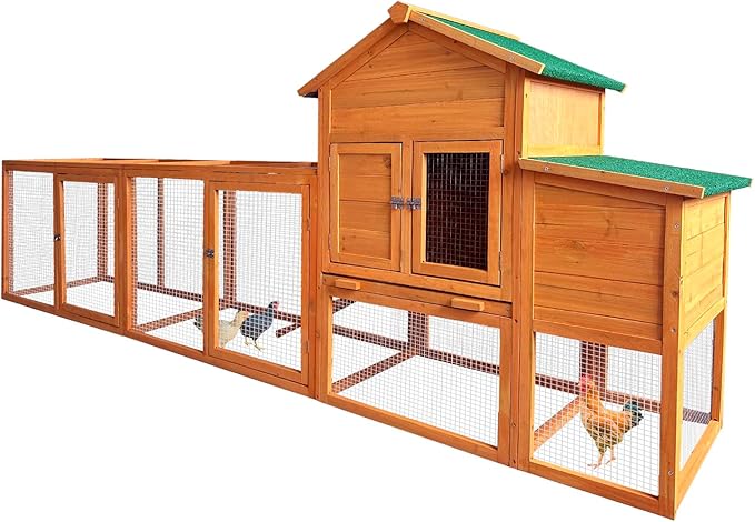 RUNVA Large Chicken Coop with Run, Wooden Hen House for 2-6 Chickens,Poultry Pet Hutch with Nesting Box