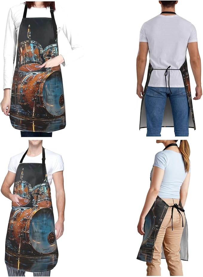 Kitchen Aprons for Men Women Waterproof Apron with 2 Pockets Cool Steampunk Gears Apron Adjustable Bib Aprons