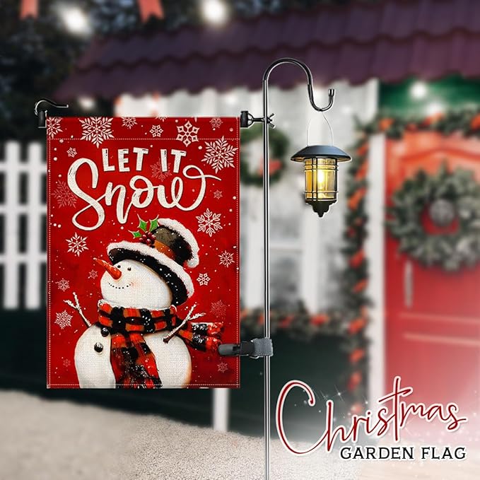 Christmas Welcome Flag - Snowman Let It Snow Winter Flags 12x18 - Outdoor Garden, Porch, Home Décor - Red Color Merry Xmas Yard Decoration