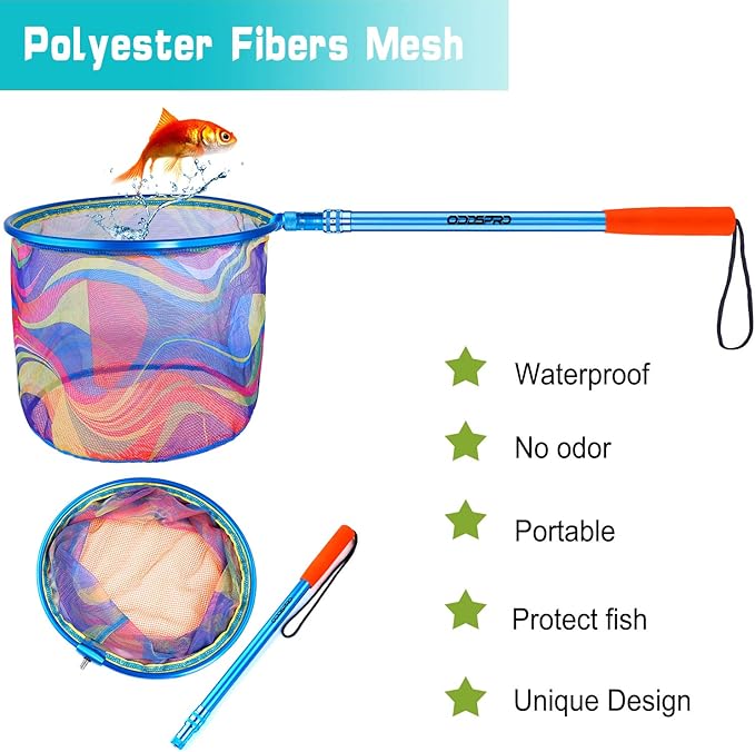Kids Fishing Net - Telescoping Bait, Minnow, and Butterfly Net With 11.4" Depth, Handle Extends to 30" for Easy Catch and Release