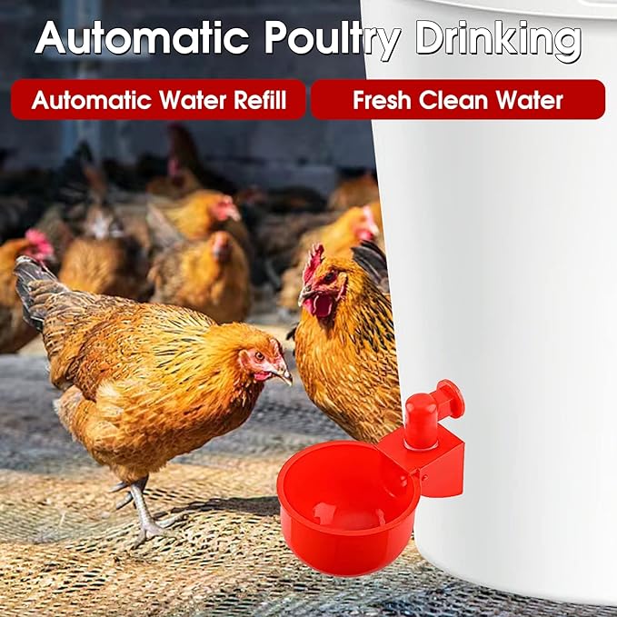 Chicken Water Cup Waterer for Poultry, 3/8 in Automatic Filling Waterer Poultry Drinking Bowl Chicken Water Feeder, Automatic Poultry Drinking Bowl for Duck Turkey Rabbit Geese Farm (12)