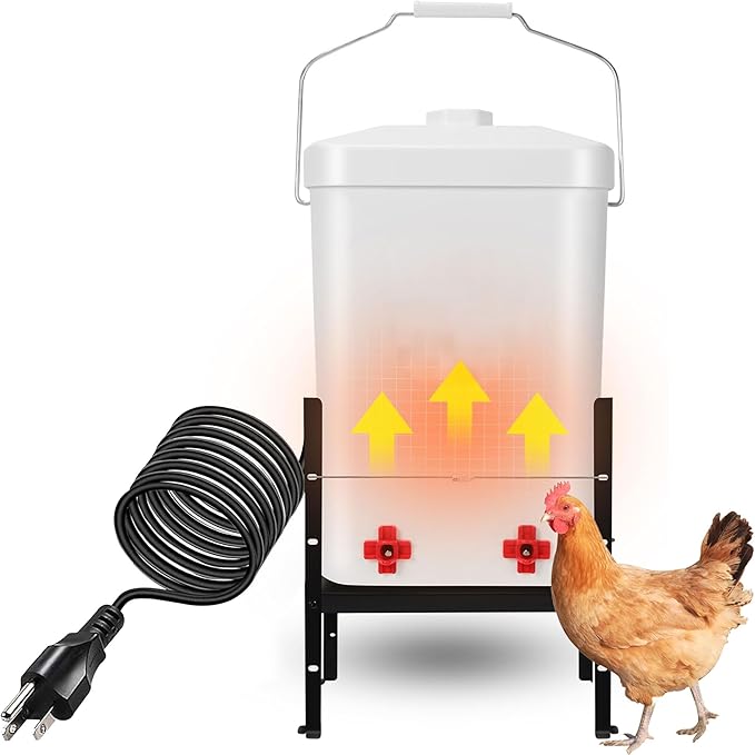 Chicken Water Heater 3.8 Gallon with 4 Nipples and Adjustable Height, 2-in-1 Freeze-Proof Heated Chickens Waterer Anti-Tipping for Turkey Ducks Geese Poultry in Winter Coops