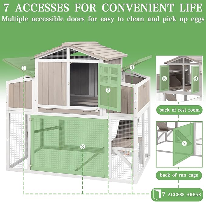 56.03" L 2-Story Chicken Coop with Run,Fir Wood Chicken House Hen House with 2 Large Nesting Boxes,Expandable Poultry Cage for 2-4 Chicken with 4 Perching Bars,Pull-Out Tray,Ramps