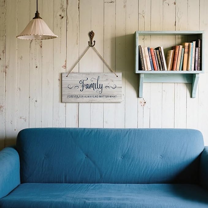 Family Signs Wall Art Family Forever For Always No Matter What Rustic Wood Hanging Plaque Wall Decor Inspirational Quote Wooden Prints for Living Room Bedroom Home House Decoration 6x12 Inch