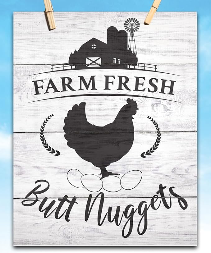 Farm Fresh Butt Nuggets - Farm Animal Chicken Coop 11x14 Unframed Print, Funny Chicken Sign for Farmhouse Decor, Rustic Country Wall Art, Kitchen Decor, Farm Fresh Eggs Wall Art, Cottagecore Style