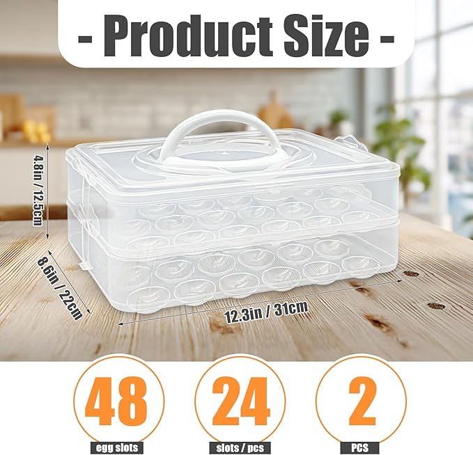 2-Layer Egg Holder for 48 Eggs,Plastic Egg Container with Handle,Deviled Egg Tray with Handle Lid,Devil Egg Holder for Refrigerator,Kitchen,Easter Day Party Containers