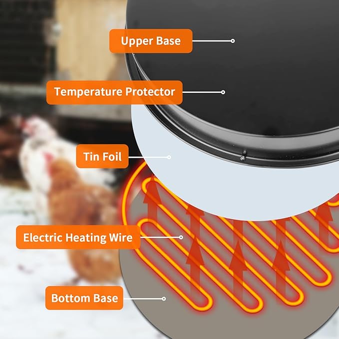 Chicken Water Heater for Winter, 110Watt Thermostat Heated Poultry Waterer Base with 9.8ft Power Cord,Suitable for Plastic/Metal Poultry Waterer (Black, 11INCH-2PACK)