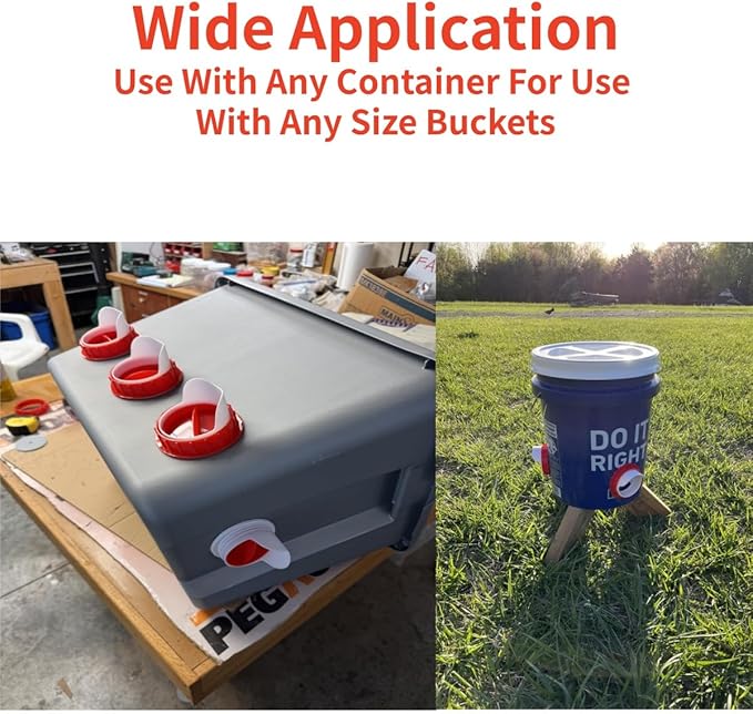 Chicken Feeders No Waste, DIY Automatic Poultry Feeder 6 Ports 1 Hole Saw with Covers Gravity Feed Kit for Buckets Barrels Bins Troughs (Red, 6)