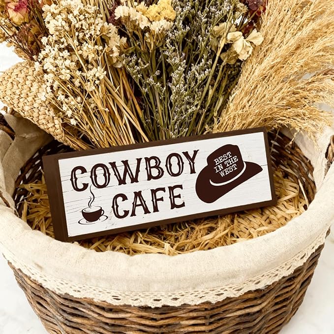 Cafe Decor, Cowboy Cafe Sign, Decorative Wooden Wall Plaque, Modern Farmhouse Western Decor, Funny Kitchen Bar Signs, Wall Decors Art, Housewarming Gift 9.5x3.1x1 inches