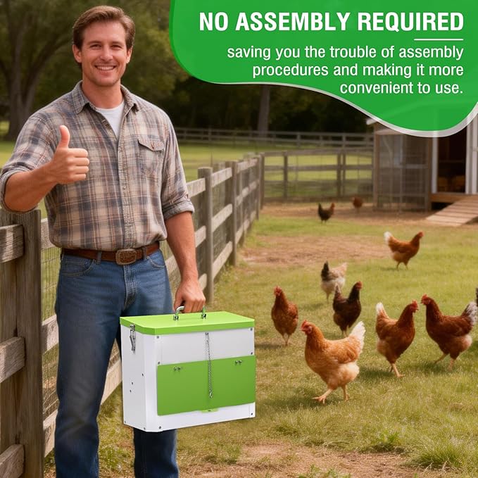 25LBS Automatic Chicken Feeder-No Waste Metal Poultry Feeder with View Window & Rain Cover,Hanging Chicken Food Dispenser for Outdoor Coops，No Assembly, Rodent Proof