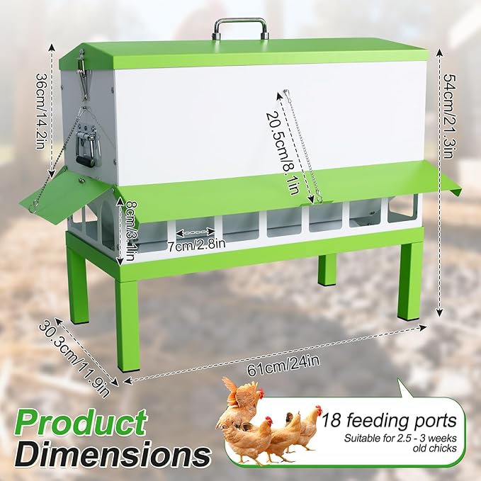 Metal Chicken Feeder 80lbs No Waste Automatic Chicken Feeder Galvanized Large Capacity Poultry Equipment with Latch and Handle Weatherproof Rat Proof for Chickens and Other Birds Outdoor Coop