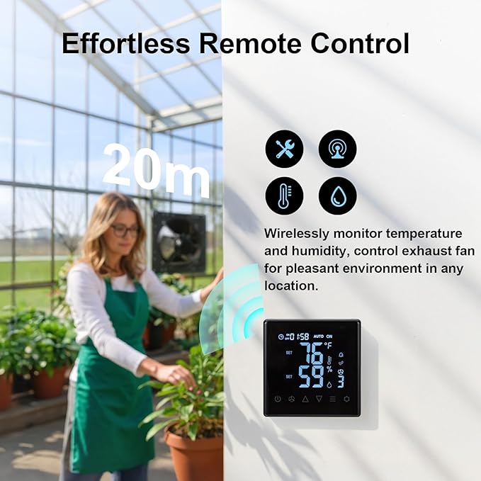 GROWNEER 12 Inch Shutter Exhaust Fan with Temperature Humidity Controller, 1200 CFM Remote Control Vent Fan, 10-Speed Adjustable Wall Mount Attic Fan for Greenhouses Garages Sheds