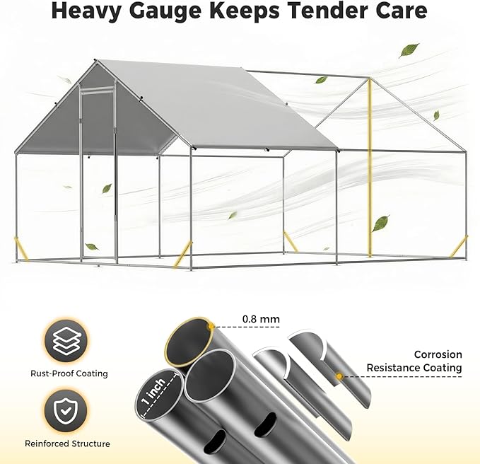 Metal Chicken Coop with Run, 13.1x9.8x6.6ft, Walk-in Chicken Run for Yard with Cover, Upgrade Double Lock & Rust-Proof Mesh, Stainless Steel Ties, Easy Assembly, Chicken Pen for Ducks, Rabbits