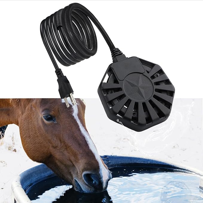 Biubee 500W Livestock Water Heater - Thermostatic Control Farm De-icer for 50 Gallon Horse Water Trough Tank, Aluminum PTFE Submersible Winter Outdoor Chicken Water Heater for Bird Bath