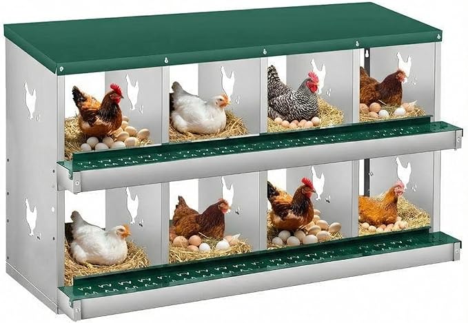 Chicken Nesting Box, 6/8/10 Compartment Metal Nesting Box,Wall Mount Chicken Nesting Boxes for Laying Eggs,Easy Egg Collection,6 Room Nest Boxes for Chickens