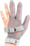 3-Finger Chainmail Glove, Stainless Steel Metal Cut Resistant Glove with Strap (3-Finger, Small (Pack of 1))