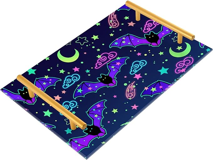 Bathroom Vanity Tray Counter Organizer, Depicting Bats Decorated Bright Decorative Tray with Handles Countertop Storage for Bathroom Bedroom Kitchen Home Farmhouse