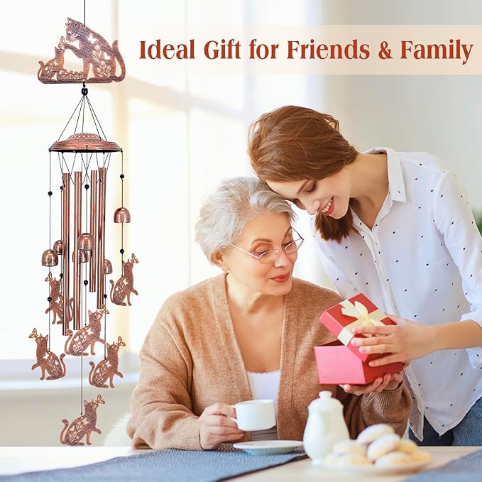 Cat Wind Chimes Outdoor Cat Gifts for Women Men Mom Gardening Birthday Gifts Metal Memorial WindChimes for Outside/Indoors, Lawn, Patio, Yard Art, Garden Decor, Yard Decorations