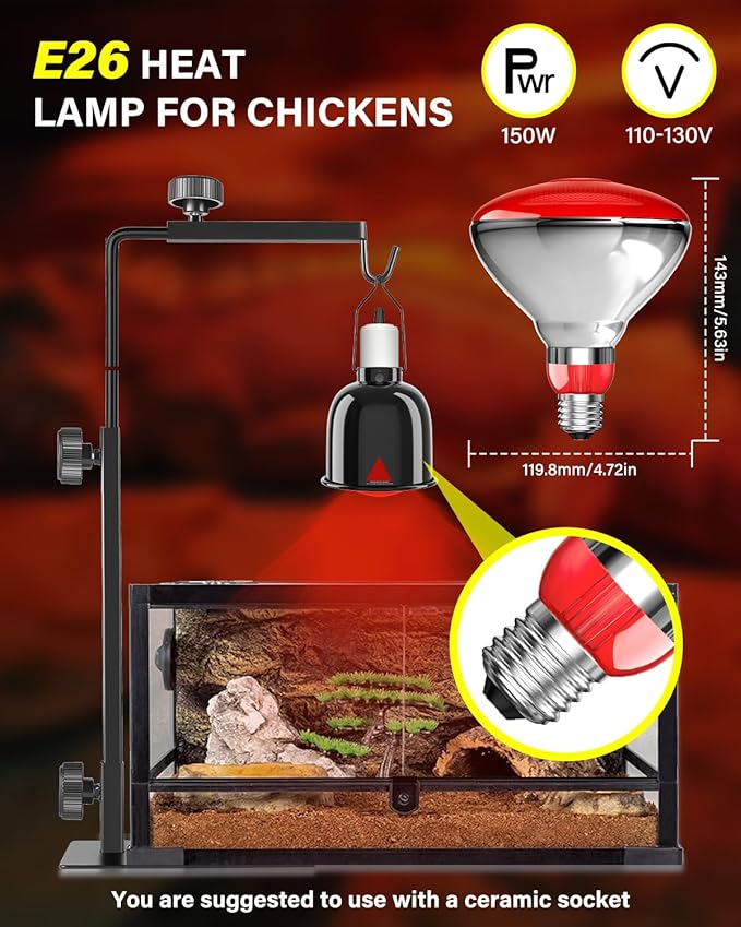 Heat Lamp Bulbs for Chickens Coop Brooder,150 Watt Reptile Heat Lamp Bulb Infrared Red Light for Chicks,Birds,Ducks,Dogs,Cats (Heating Lamp Not Included)-ONLY Sold Official
