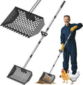 Chicken Poop Scooper & Rake, Metal Sifting Shovel 10" Wide Metal Head, Adjustable Handle to 74", Chicken Coop Scooper with Adjustable Handle for Chicken Coop & Pet Waste Cleaning